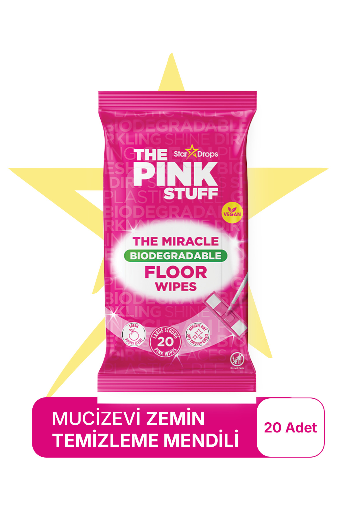 ThePinkStuff Biyolojik Parçalanabilirli Çok Amaçlı Zemin Temizleme Mendilleri /20
