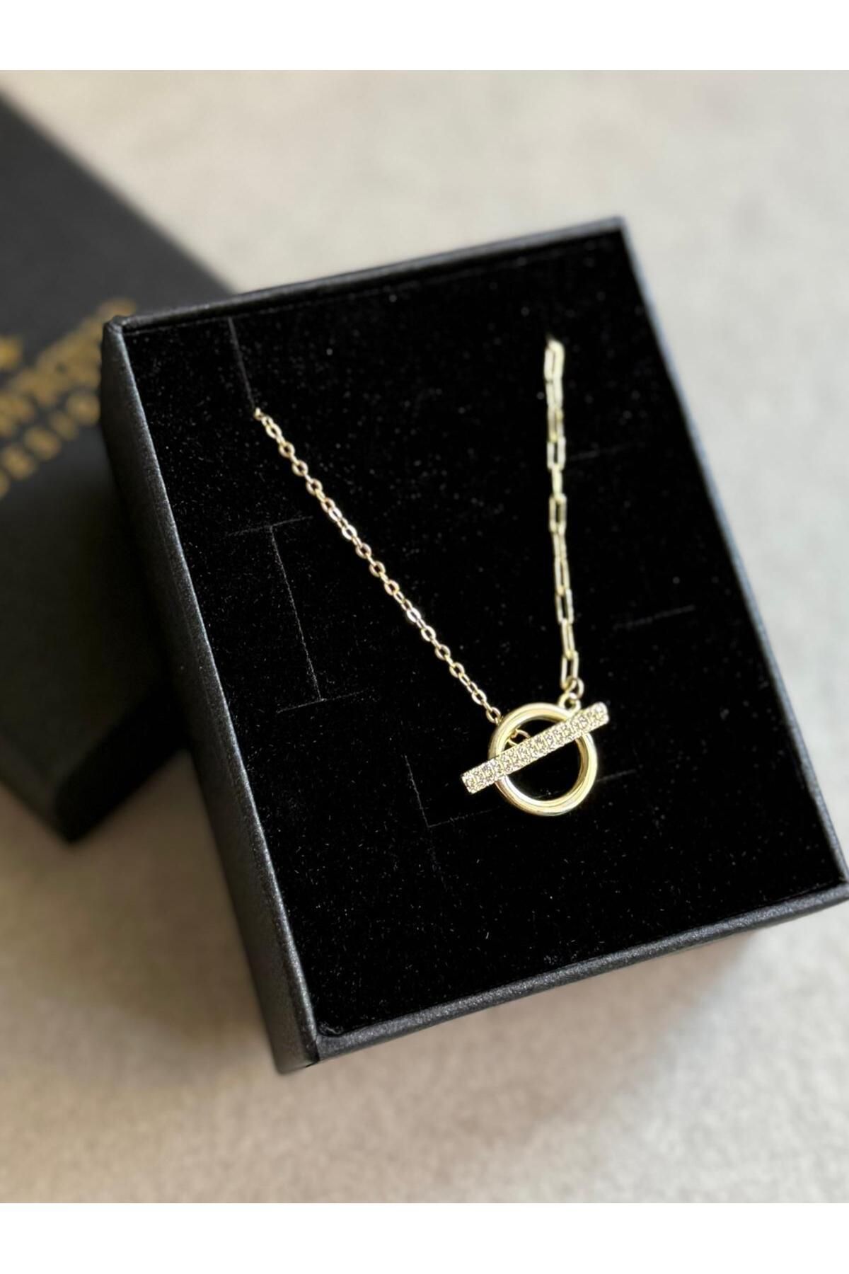 Glowique Design 925 Ayar Taşlı Gold Kolye
