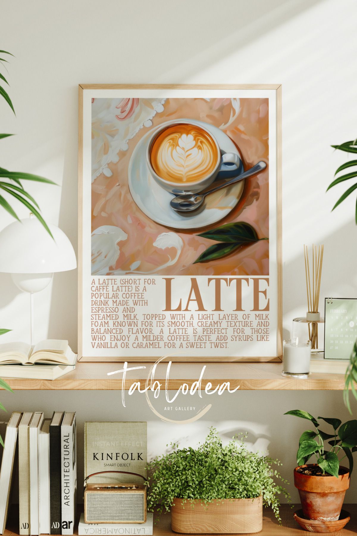 tablodea Latte Modern Kahve Köşesi Dekoru Çerçeveli Poster Tablo TD Minimalist Dekoratif Bohem Mutfak Tablosu