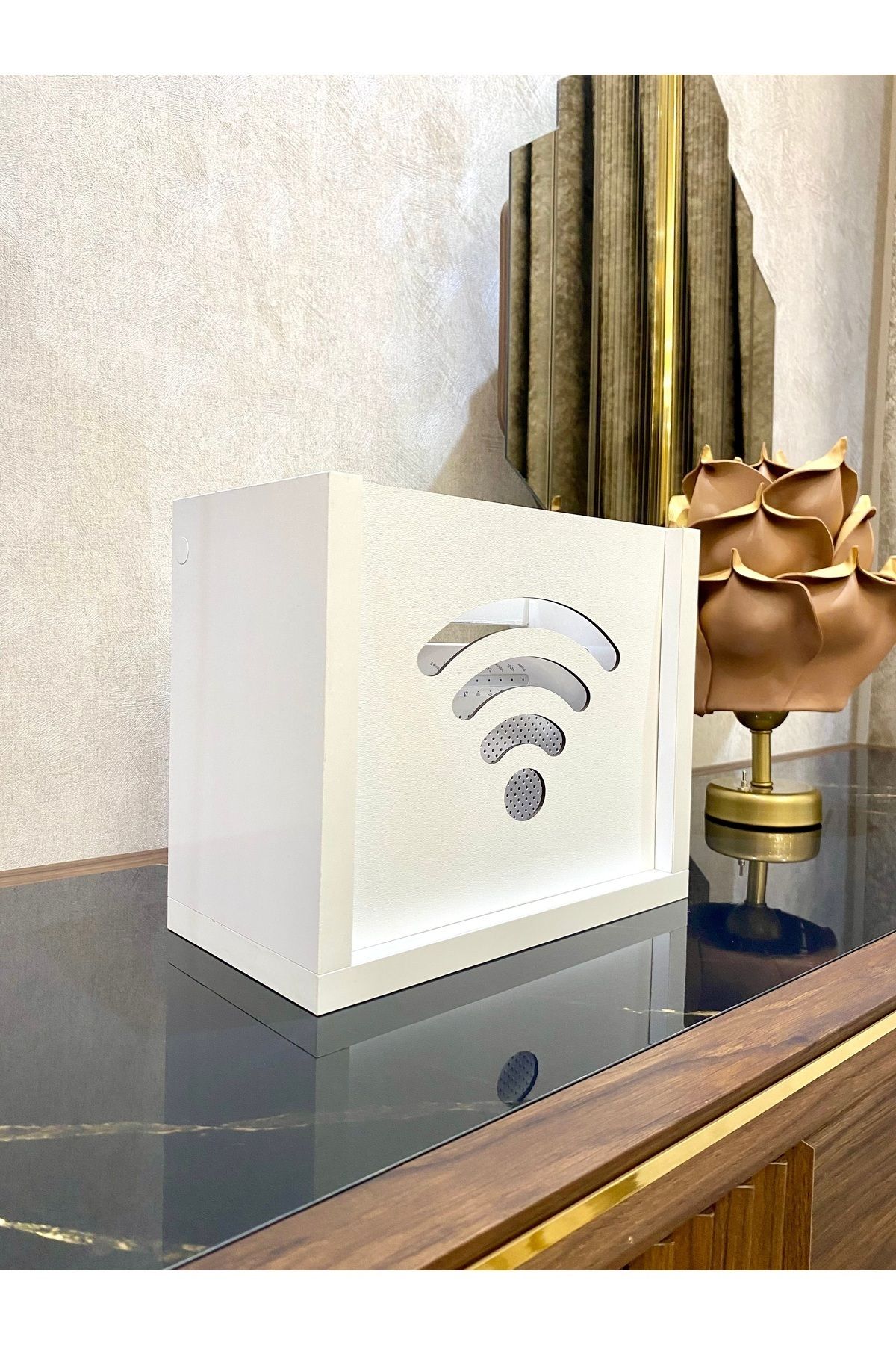 Mağaraahşap Modem Saklama Kutusu Wifi Saklama Kutusu Duvar Düzenleyici Beyaz Renk