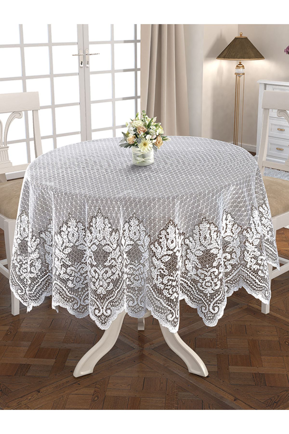Karna Home Masa Örtüsü Dantelli Marion Yuvarlak