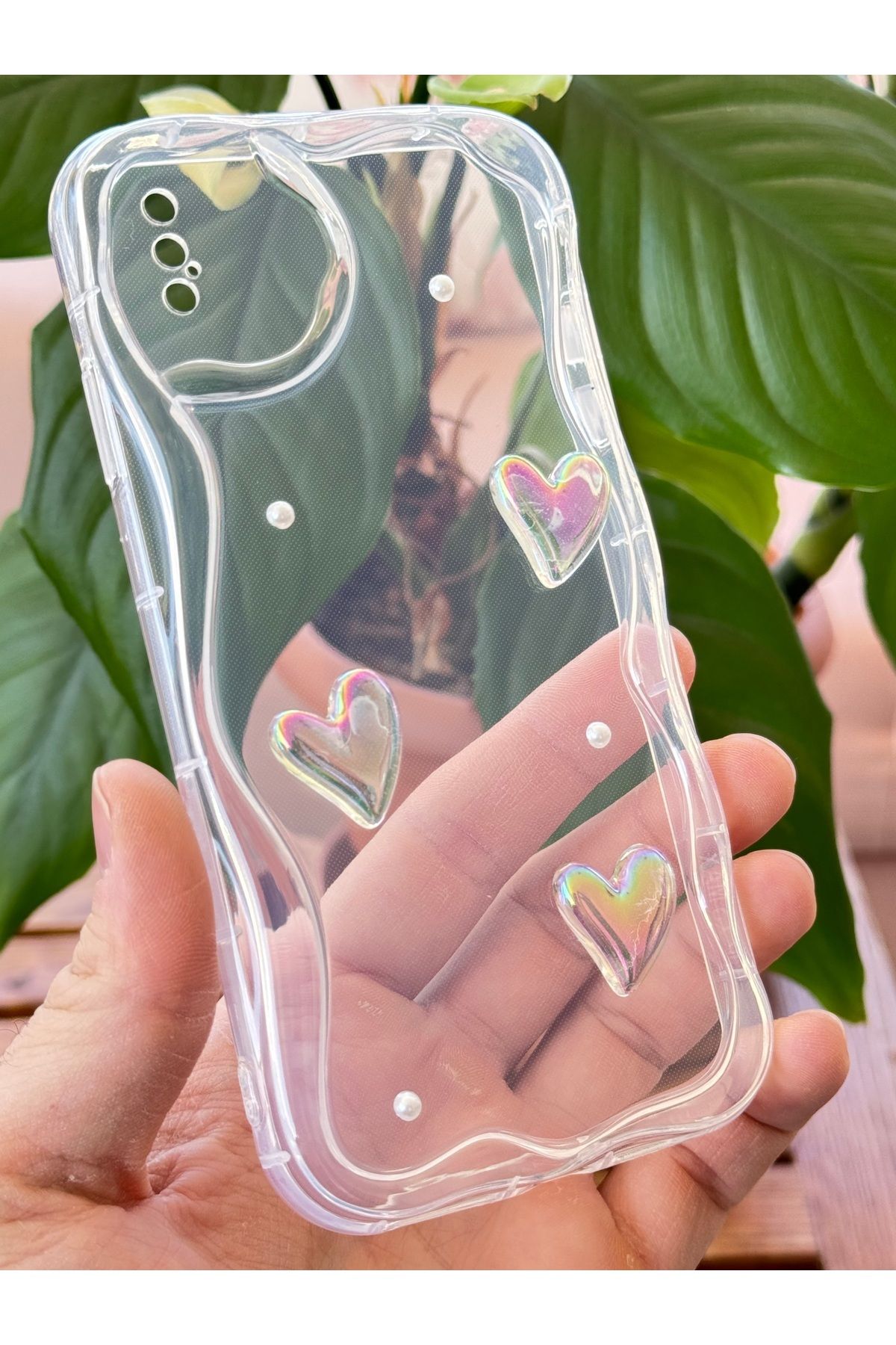 Fibaks-جراب Apple iPhone X/XS بتصميم قلب ثلاثي الأبعاد وغطاء من السيليكون الشفاف مع حماية للكاميرا 4