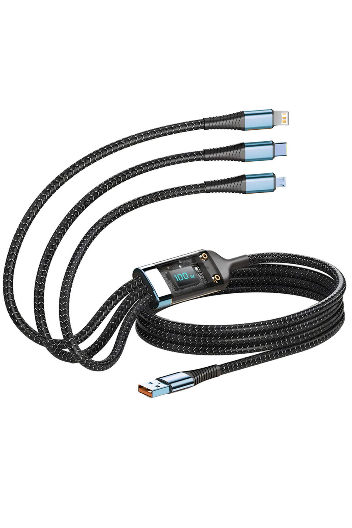 Choice 1.2m black 100W Fast Charging Cable Multi Charger Cable Nylon Braided ...
