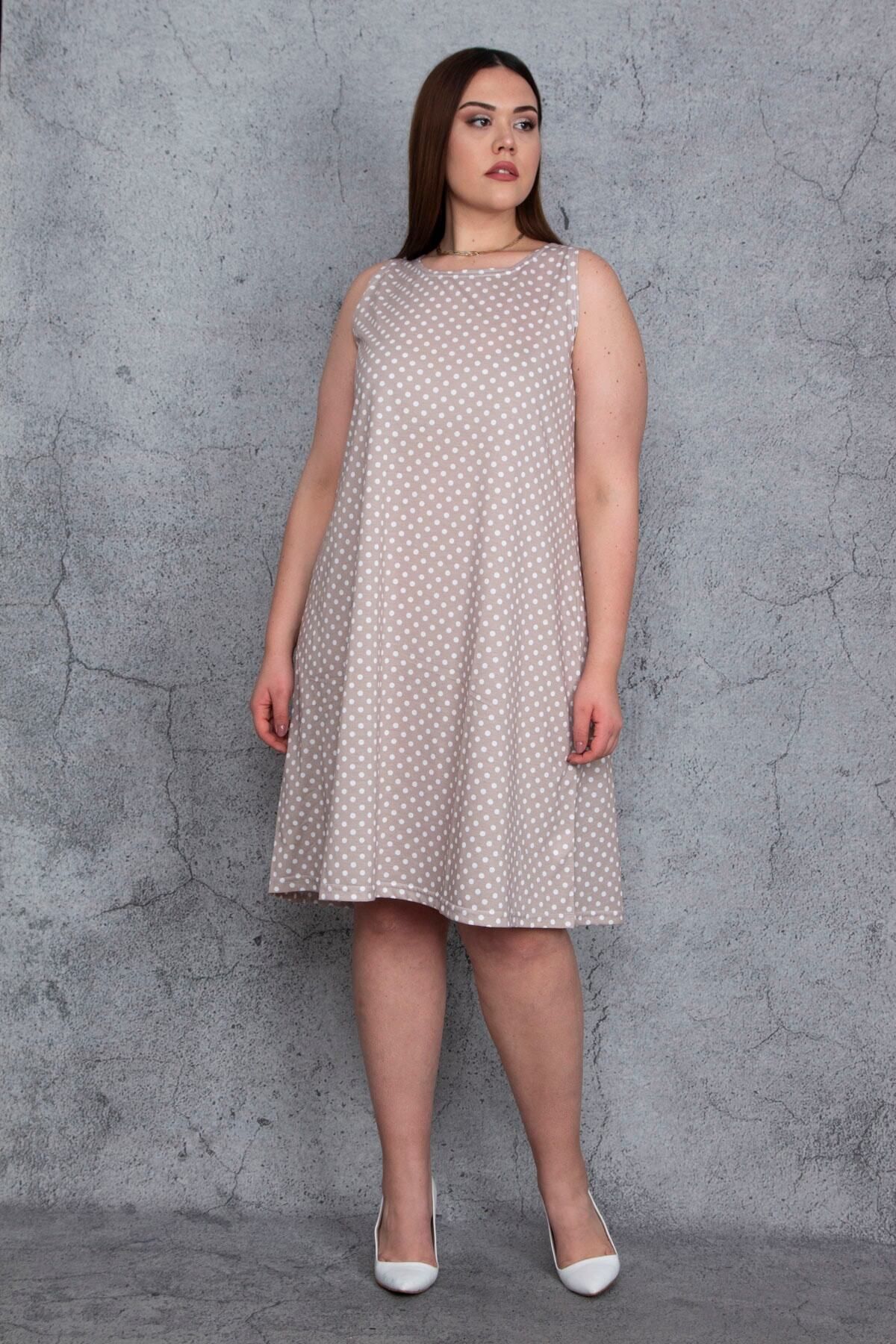 Şans-Γυναικείο φόρεμα Plus Size Mink Point Pattern 65n24477 1