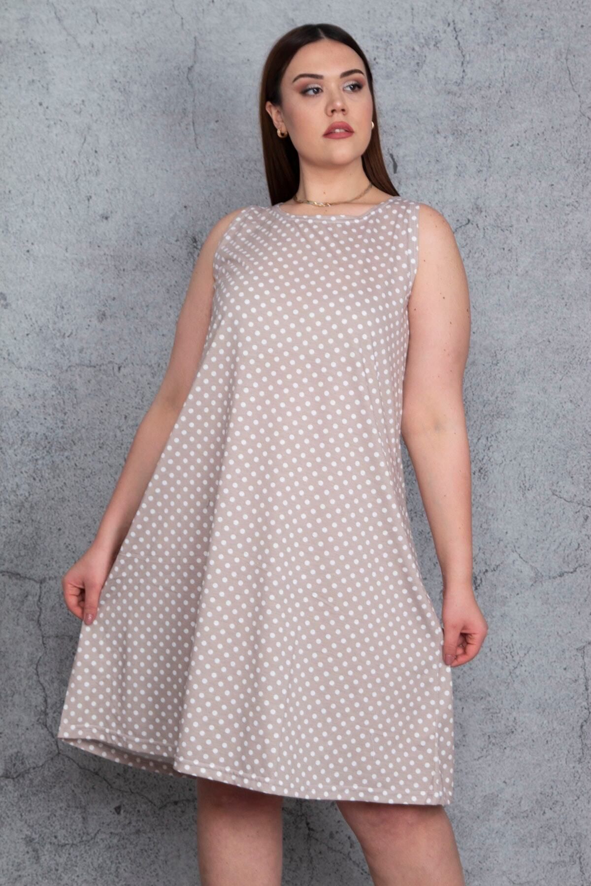 Şans-Γυναικείο φόρεμα Plus Size Mink Point Pattern 65n24477 3