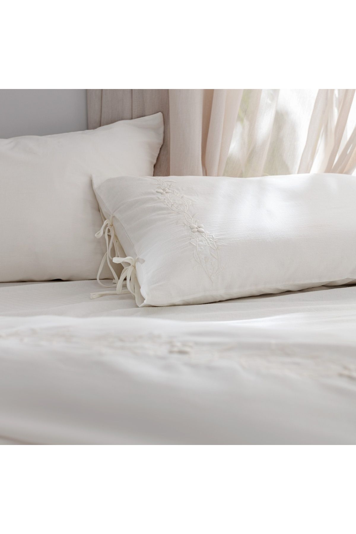 Madame Coco-Loris Doppelbett-Bettbezug-Set, 100 % Baumwolle, bestickt, Ecru 5