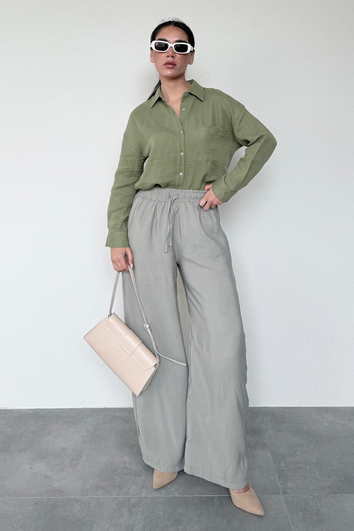 Madmext-Pale Green Wide Leg Women's Trousers Mg1982 6