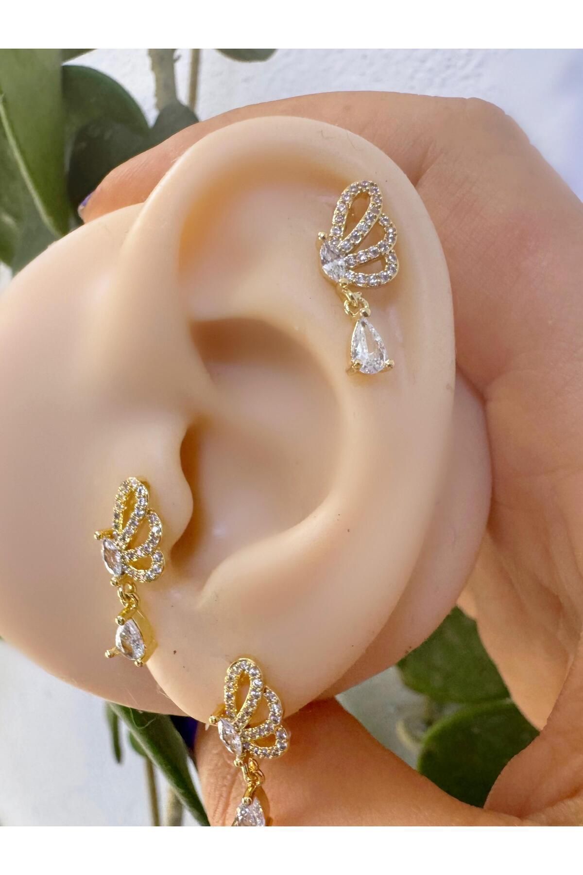 Arescollection-1Pc Zircon Cubic Zirconia Drop Dangle Left Ear Compatible Tragus Cartilage Helix Lobe Piercing Earring 5