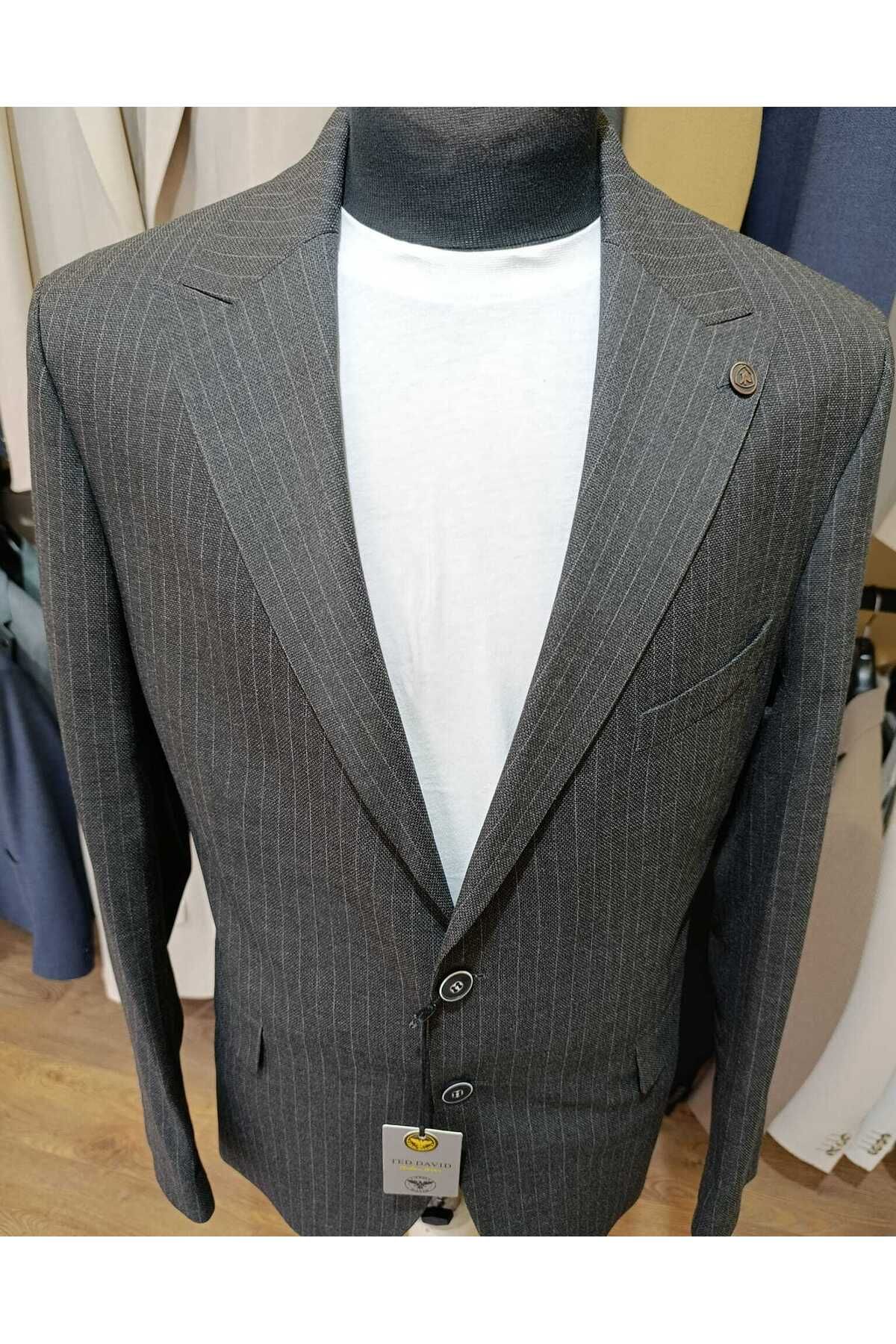 Ted Davıd Antrasit Çizgili Blazer Ceket