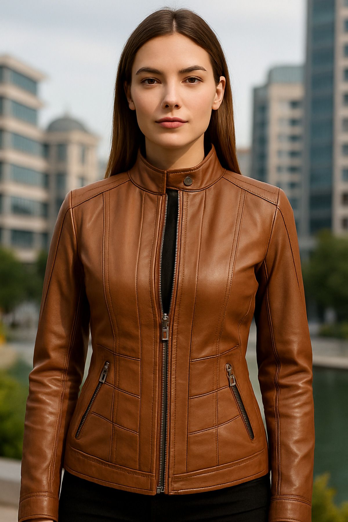 ZELIA Wear Karamel Hat Kadın Hakiki Deri Ceket