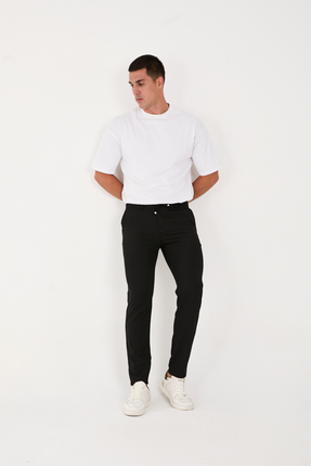 BROCARD Erkek Jogger Slimfit Bel Yarım Lastikli Siyah Kumaş Pantolon