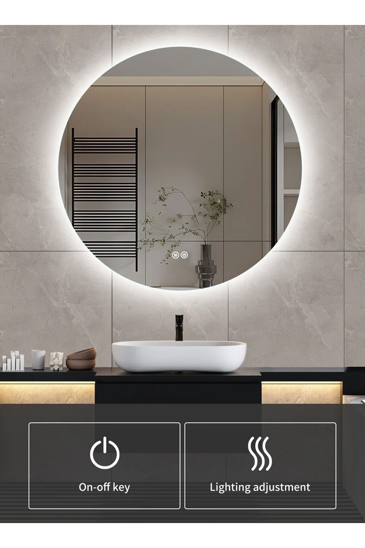 Taimi-50cm Anti-fog Round Bathroom Mirror With Backlight And Smart Touch Button 7