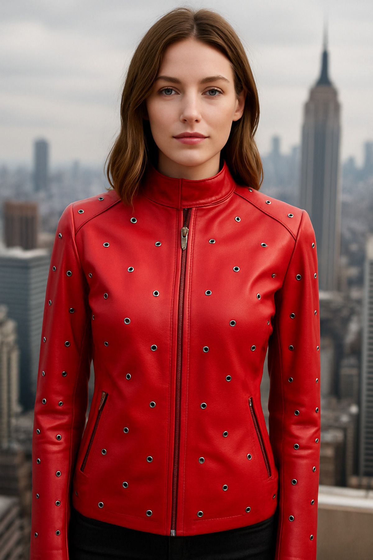 ZELIA Wear Red Strike Kadın Hakiki Deri Ceket
