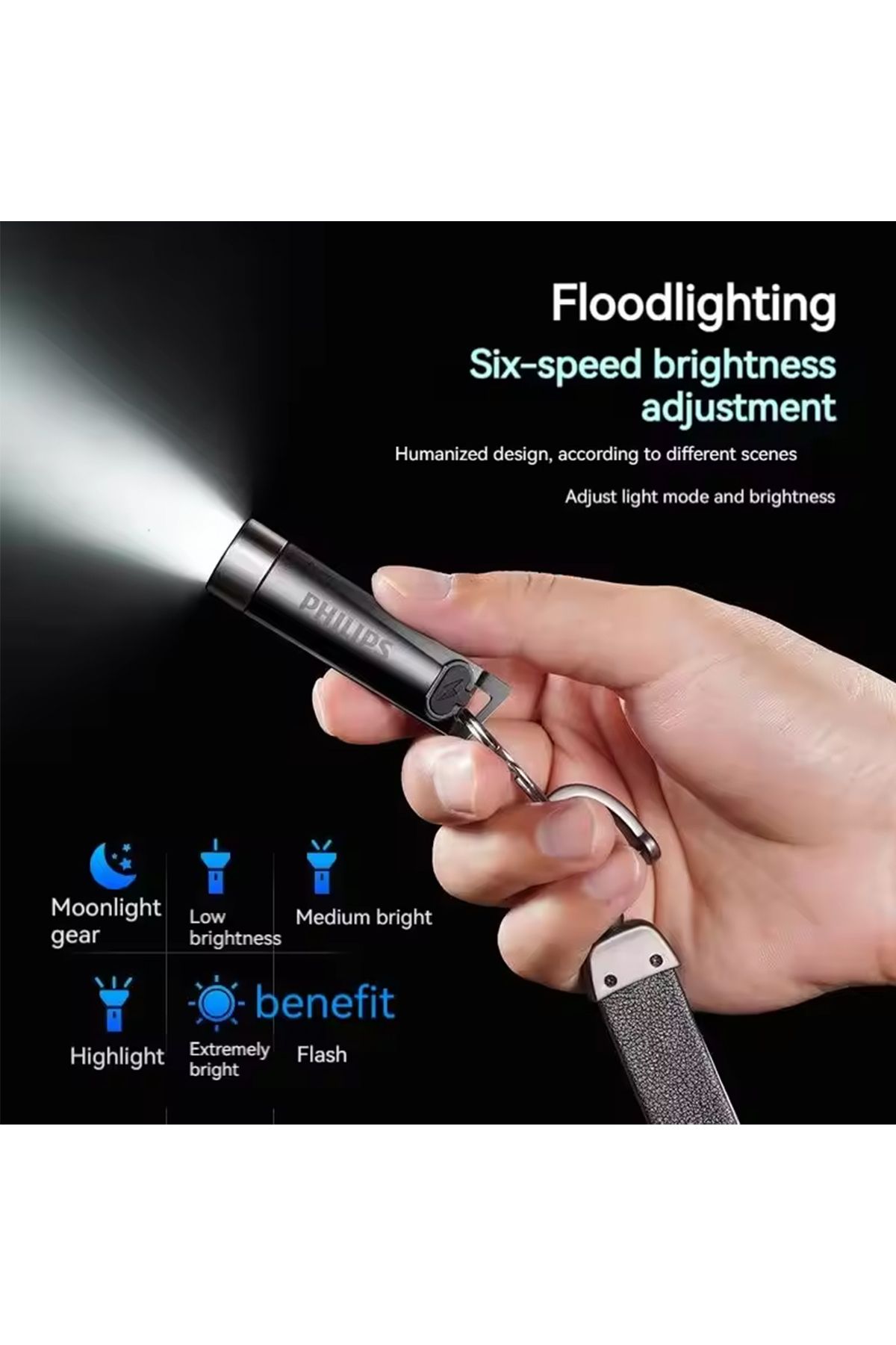 Philips-Button Electronics black MINI EDC PHILIPS NEW EDC Flashlight LED Rechargeable Mini EDC Keychain Flas 5