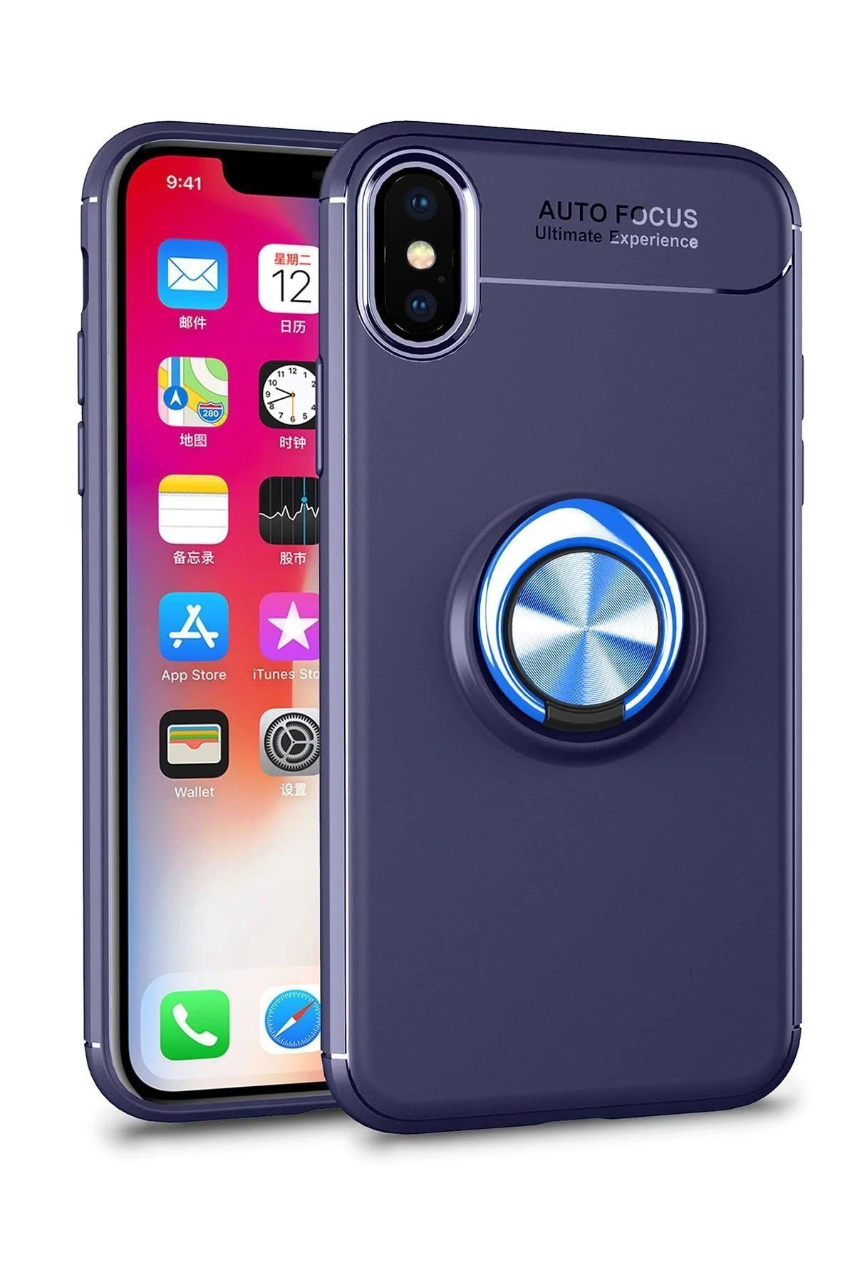 Tilmiz iPhone XS Max Kılıf Range Yüzüklü Silikon - Mavi
