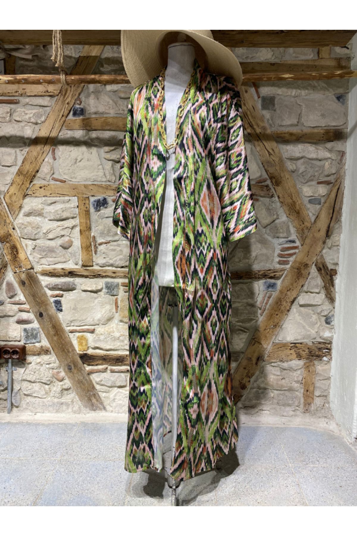 Dün Kreatif Polyester Kuşaklı Uçuş Uçuş Kimono – Tek Beden Yan Yırtmaçlı Kadın Kimono
