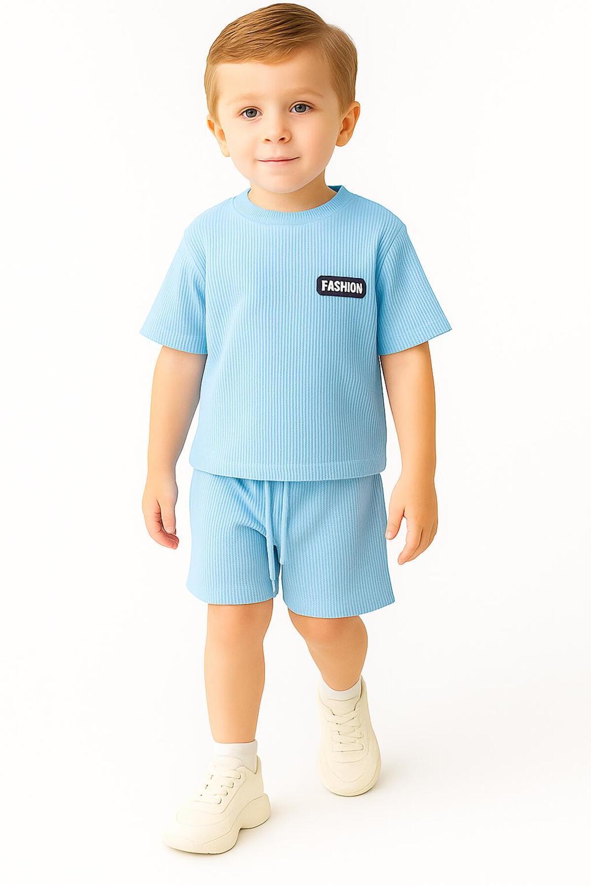 nevrankids Waffle Fashıon Yazlık Şortlu Takım 6 Ay - 3 Yaş Açık Mavi fotoğrafı 3 (önizleme)