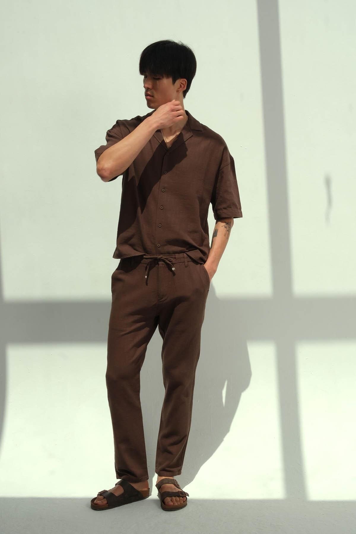 NGR-Pentar Linen Trousers Brown Color 1