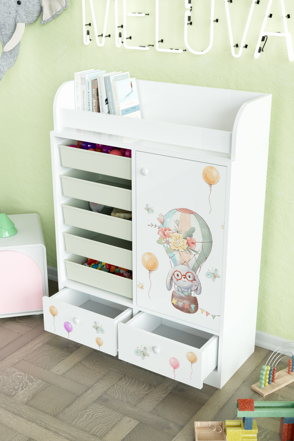 Hediyeler Kapında Sky Journey Design "Melova" 5 Sepetli 2 Çekmeceli Çok Amaçlı Oyuncak Dolabı fotoğrafı 4 (önizleme)