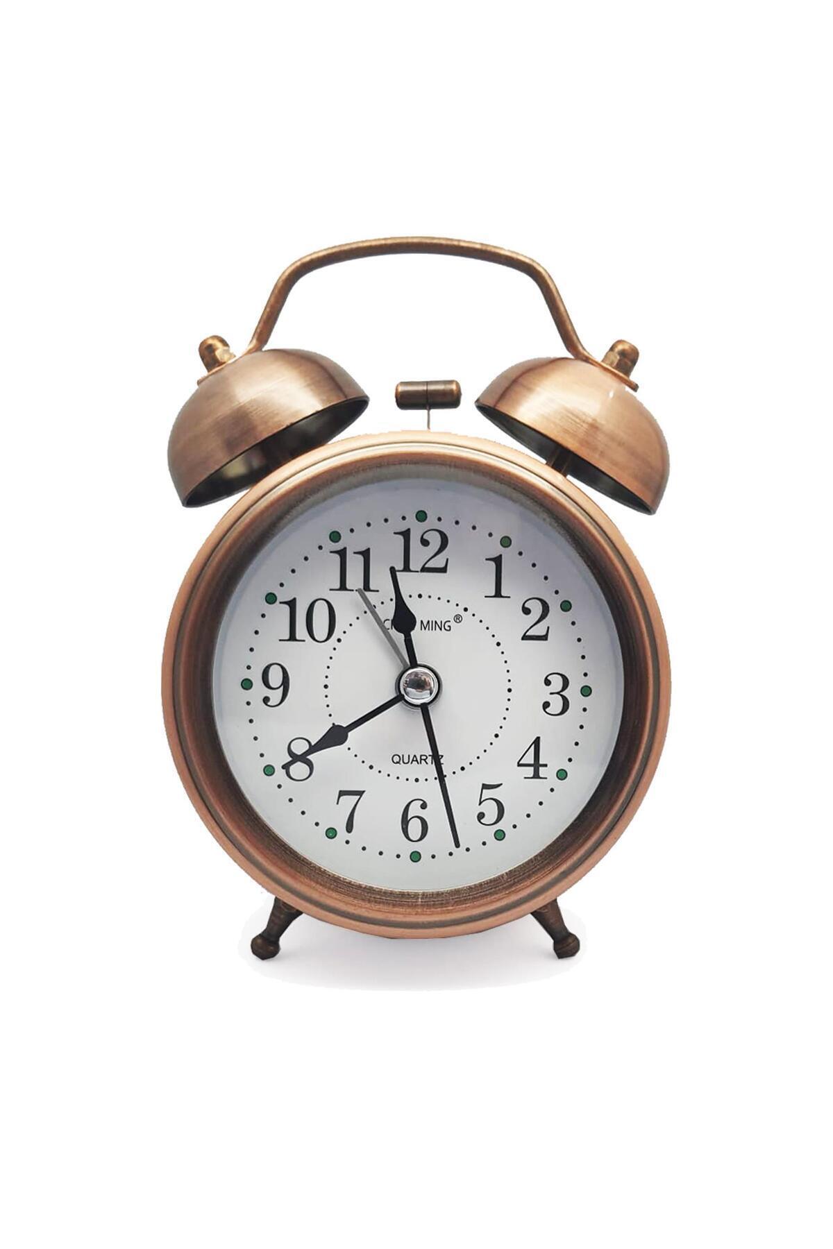 UpWay Tokmaklı Çanlı Yüksek Zil Sesli Metal Kasalı Pilli Işıklı Retro Nostaljik Çalar Saat