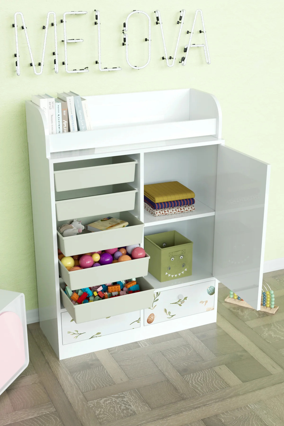 Hediyeler Kapında Pretty Rabit Design "Melova" 5 Sepetli 2 Çekmeceli Çok Amaçlı Oyuncak Dolabı fotoğrafı 3 (önizleme)