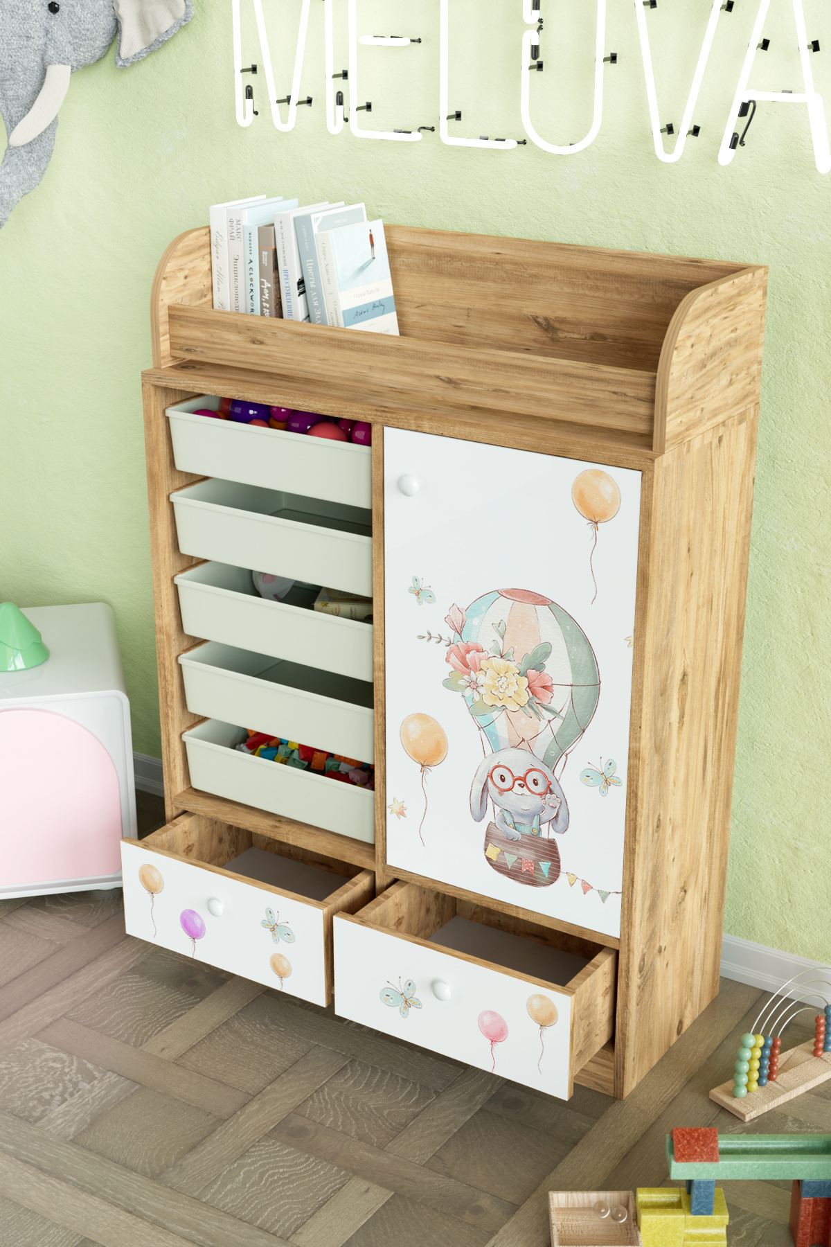 Hediyeler Kapında Sky Journey Design "Melova" 5 Sepetli 2 Çekmeceli Çok Amaçlı Oyuncak Dolabı fotoğrafı 4 (önizleme)