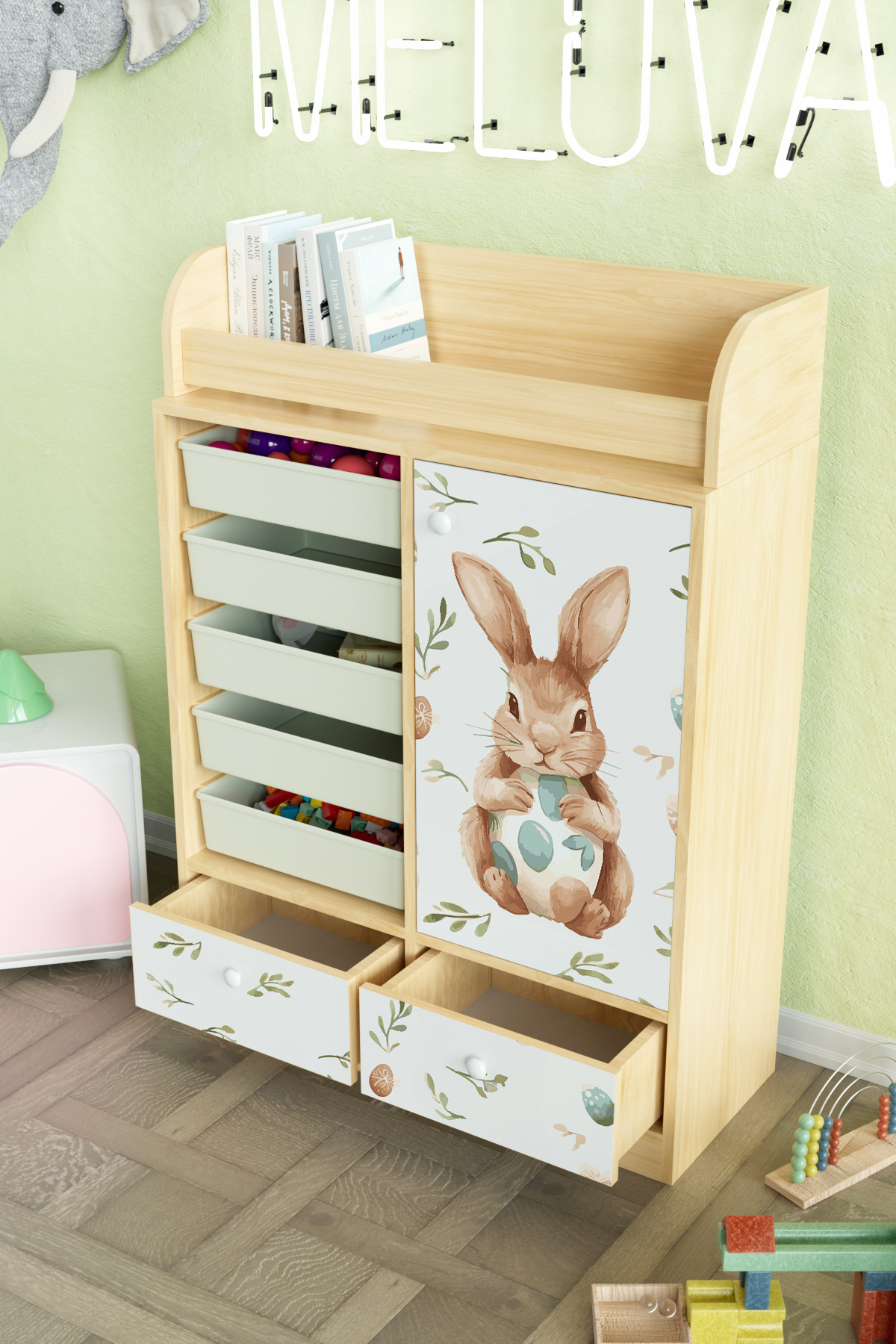 Hediyeler Kapında Pretty Rabit Design "Melova" 5 Sepetli 2 Çekmeceli Çok Amaçlı Oyuncak Dolabı fotoğrafı 4 (önizleme)
