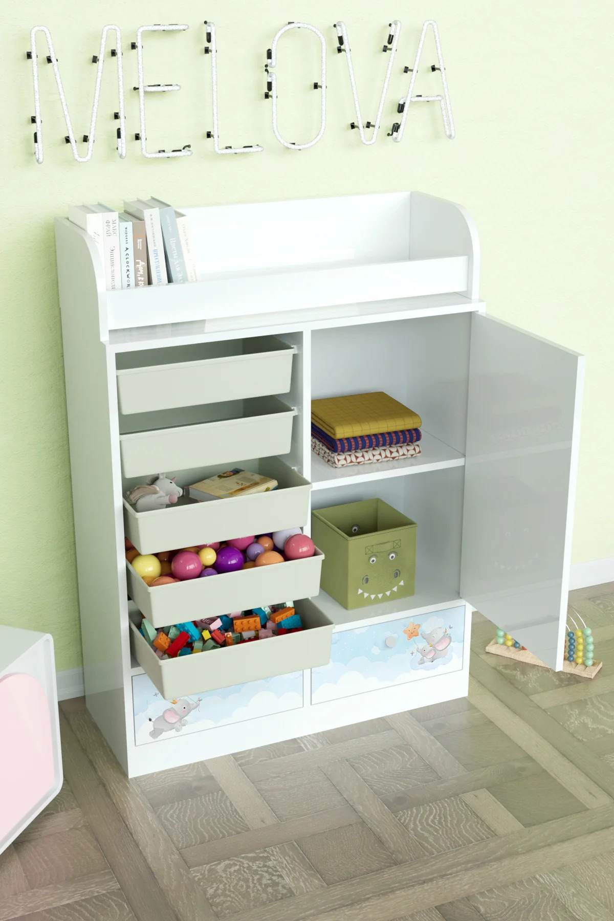 Hediyeler Kapında Minik Rüyacı Design "Melova" 5 Sepetli 2 Çekmeceli Çok Amaçlı Oyuncak Dolabı fotoğrafı 3 (önizleme)