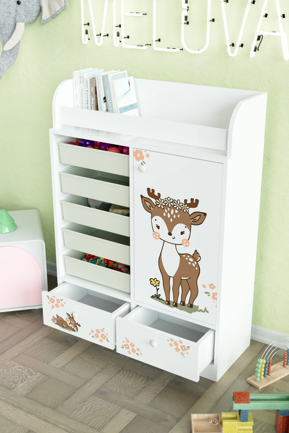 Hediyeler Kapında Little Fawn Design "Melova" 5 Sepetli 2 Çekmeceli Çok Amaçlı Oyuncak Dolabı fotoğrafı 4 (önizleme)