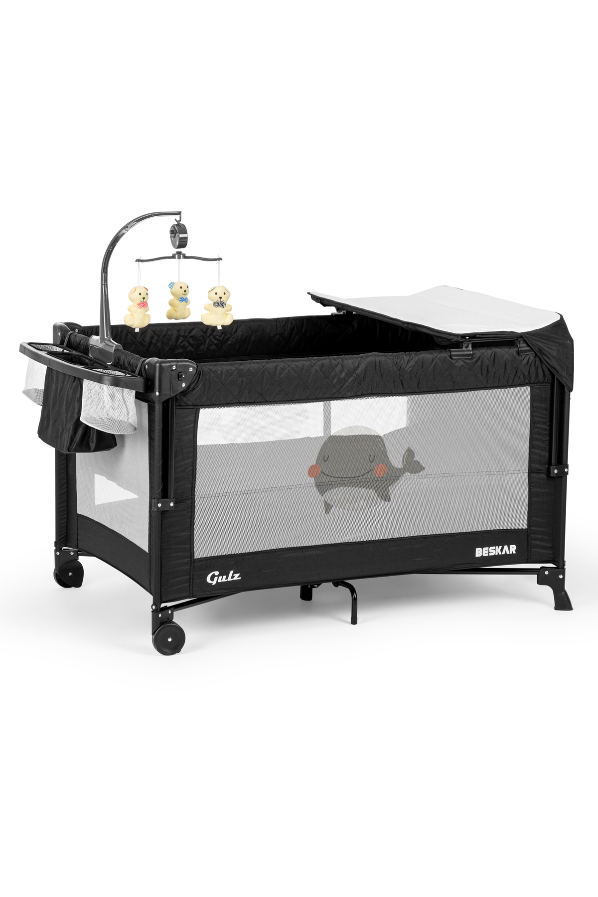 Gulz Beskar Anne Yanı Sallanır Cibinlikli Dönenceli Alt Açmalı Oyun Parkı Bebek beşik 70x120 cm fotoğrafı 7 (önizleme)