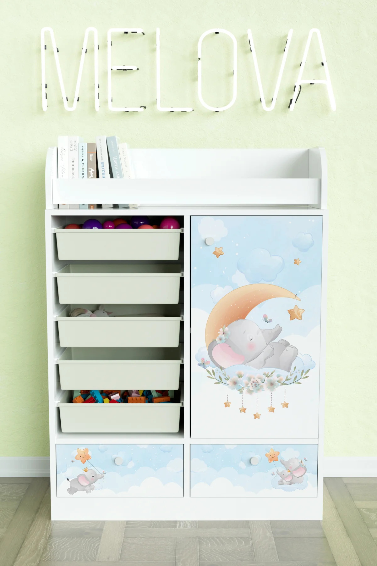 Hediyeler Kapında Minik Rüyacı Design "Melova" 5 Sepetli 2 Çekmeceli Çok Amaçlı Oyuncak Dolabı fotoğrafı 2 (önizleme)