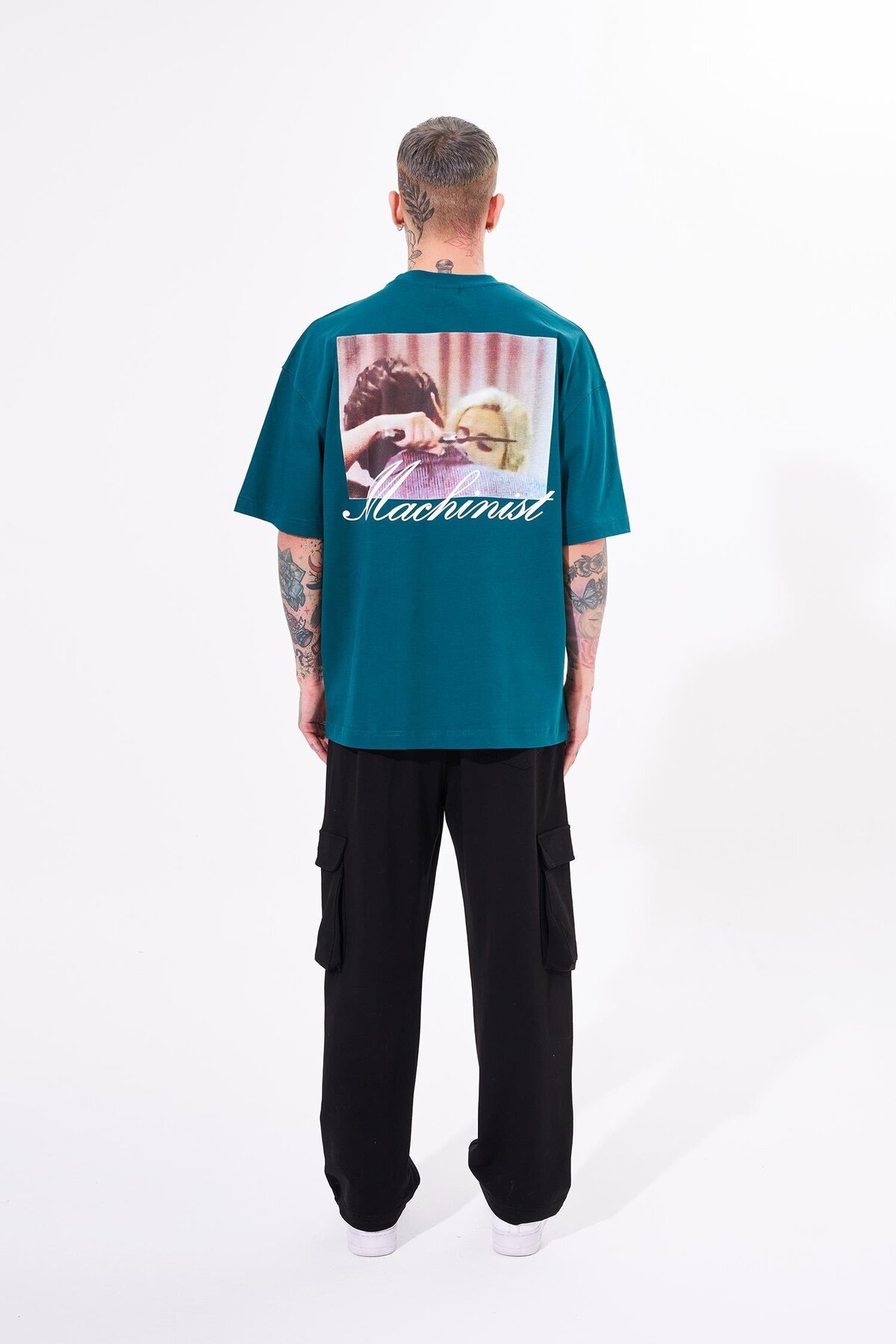 Machinist-Men's Don'T Play with Printed Oversize Petrol Green T-Shirt 5