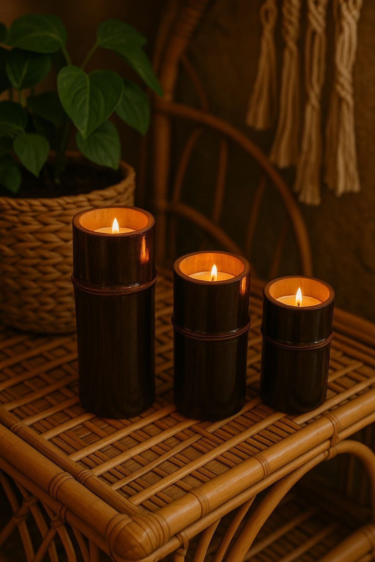 Bambu Bahcem Bambu mumluk kara bambu El Yapımı Doğal Bambu Mumluk