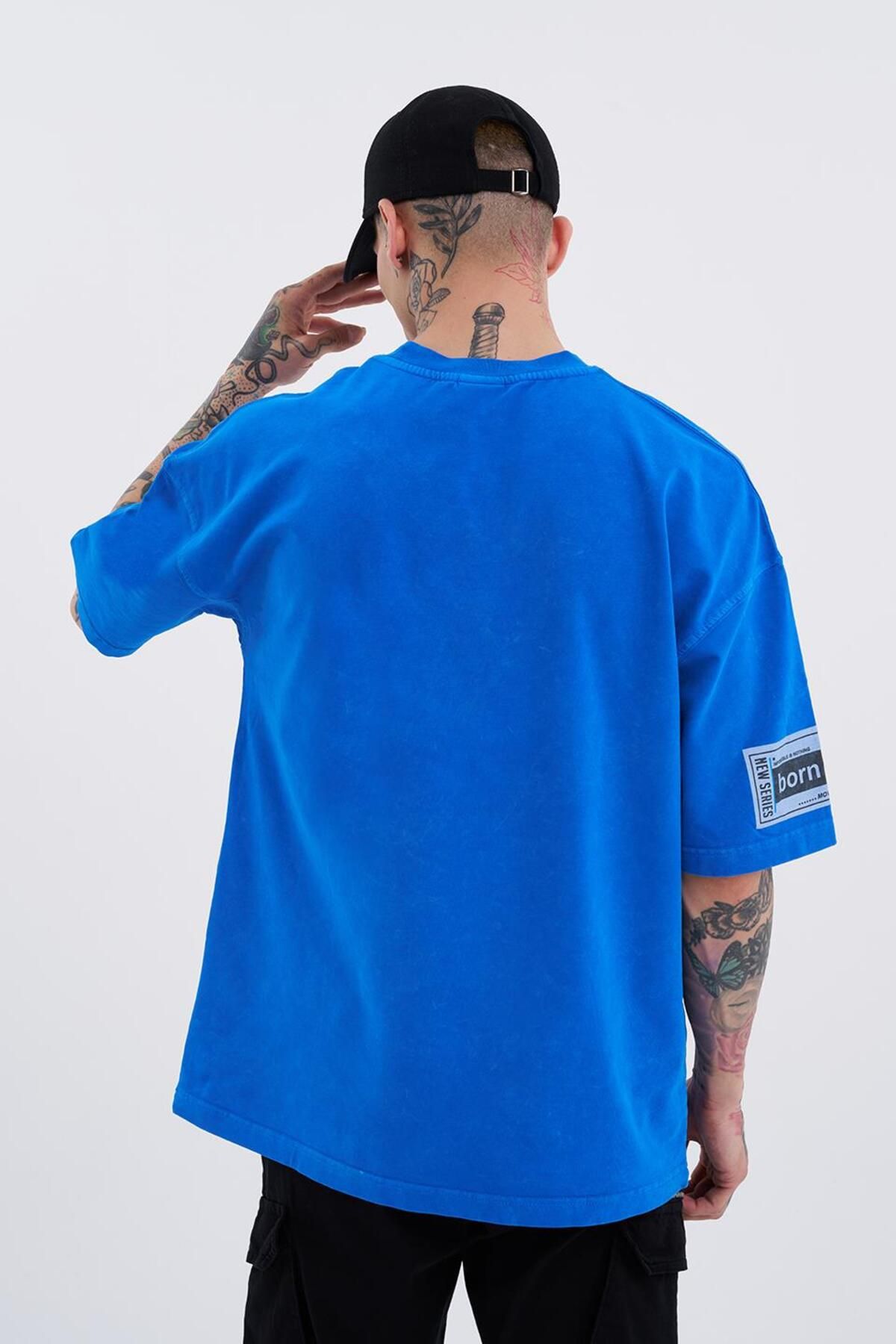 Machinist-Tricou pentru bărbați Born Again, lavabil cu ochi, supradimensionat, cu pete albastru deschis 3