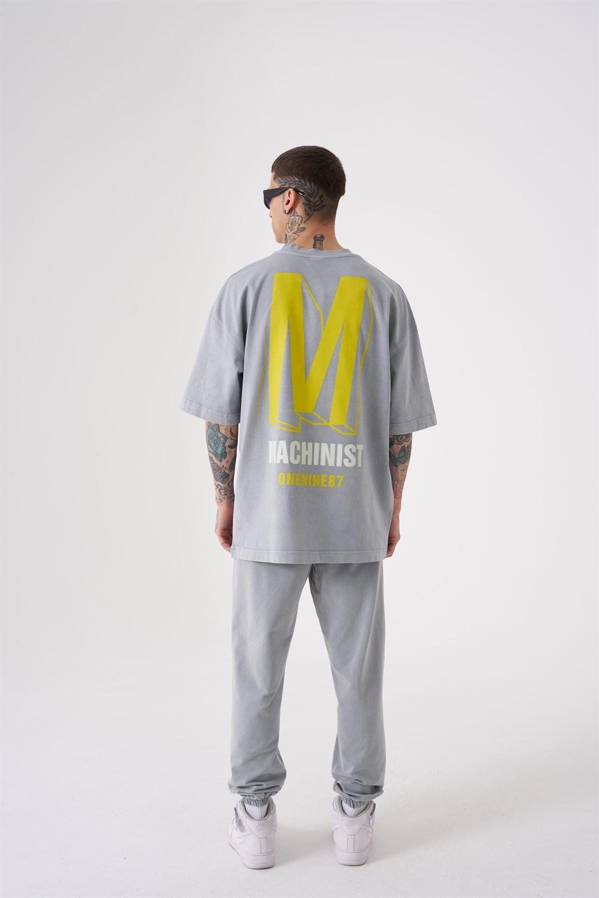 Machinist-Men's Onenine87 Printed Washed Oversize Yellow T-Shirt 4