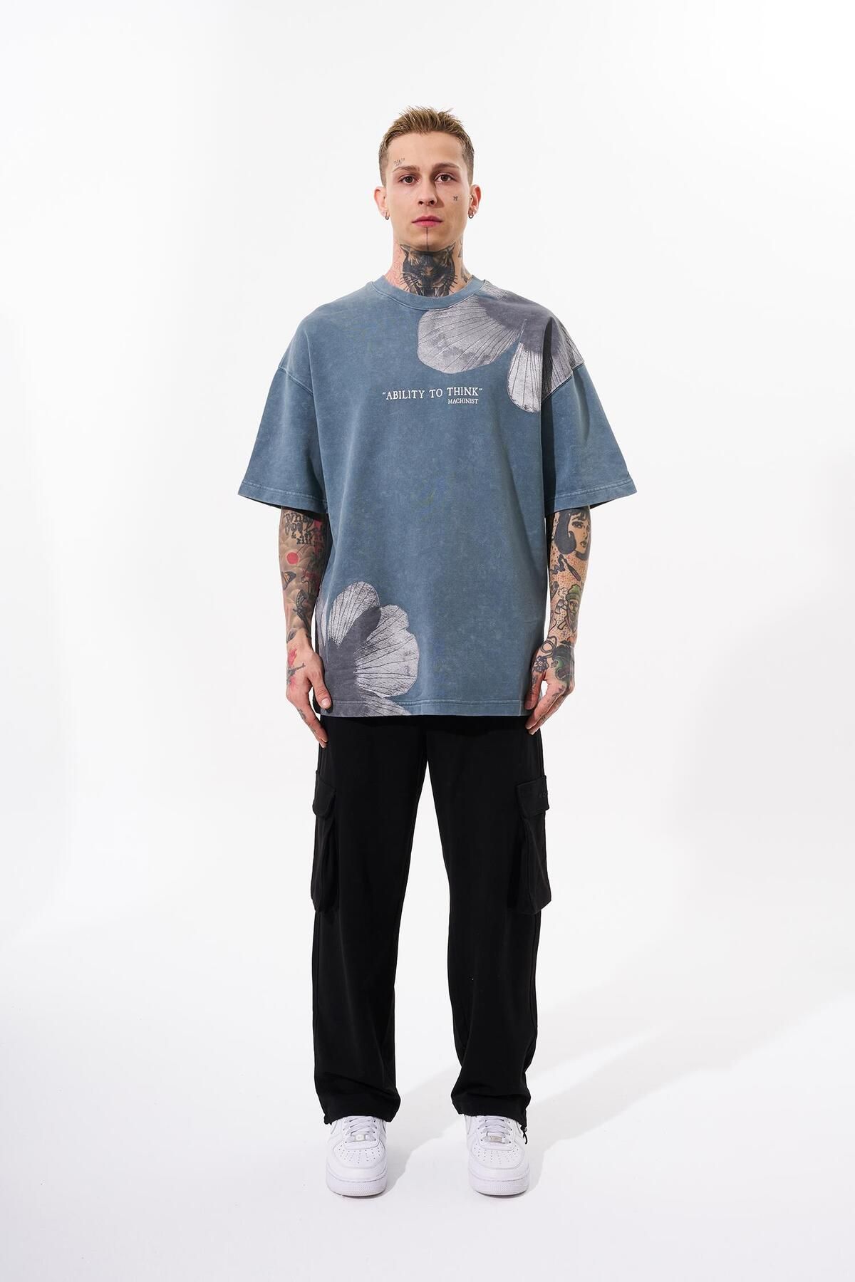 Machinist-Men's Oversize T-Shirt - Washable Flowers Printed, Ghost Cloudy 4