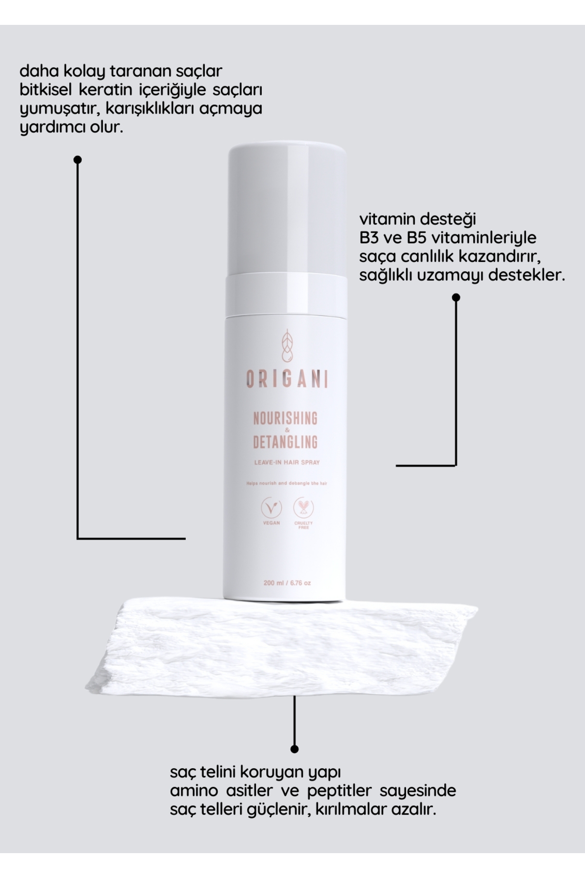 Hepsi Bir Arada Onarıcı Ve Kolay Tarama Spreyi – Nourishing & Detangling Sprey — ORI-NRS-003 — تصویر 3 از 5