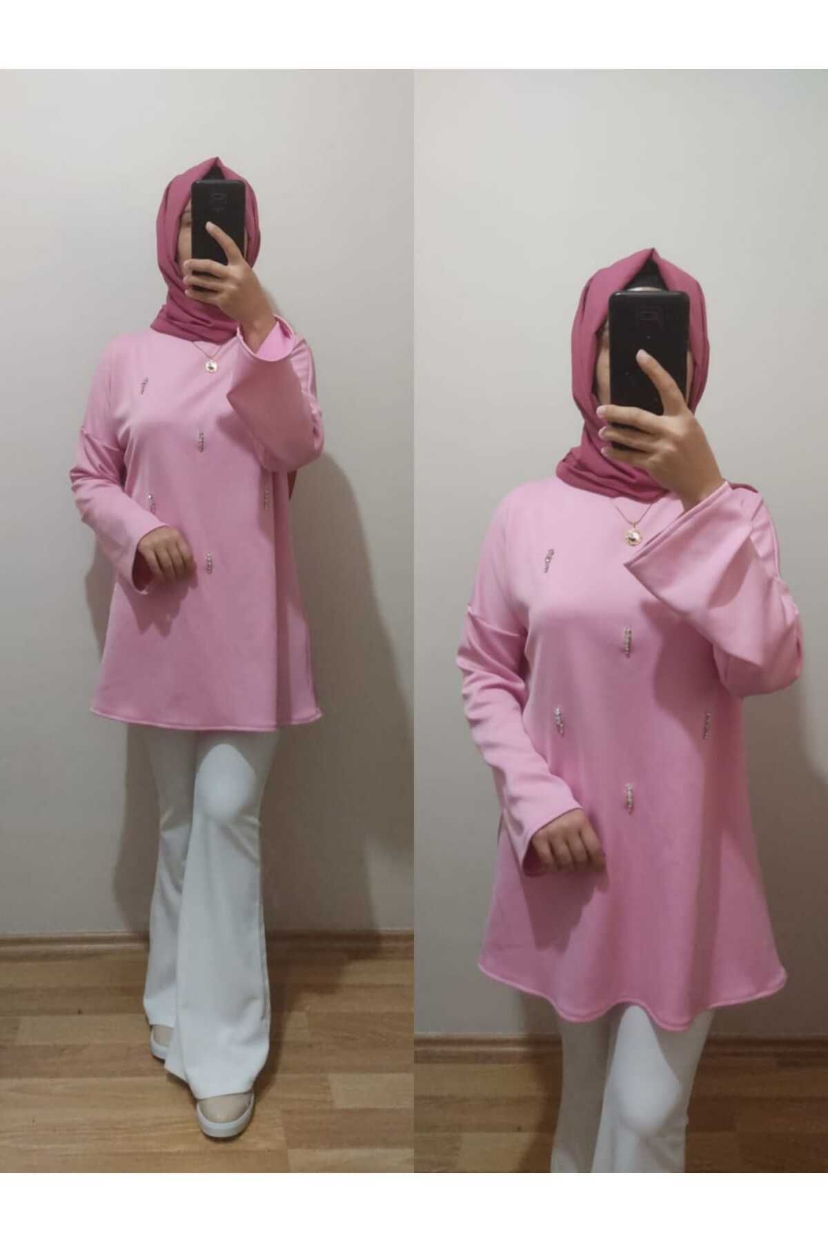 Still Butik Elif Yılmaz Taş İşleme Detaylı Scubaoyşo Kumaş Sezen Tunik Kadın Tesettür Giyim ST2196
