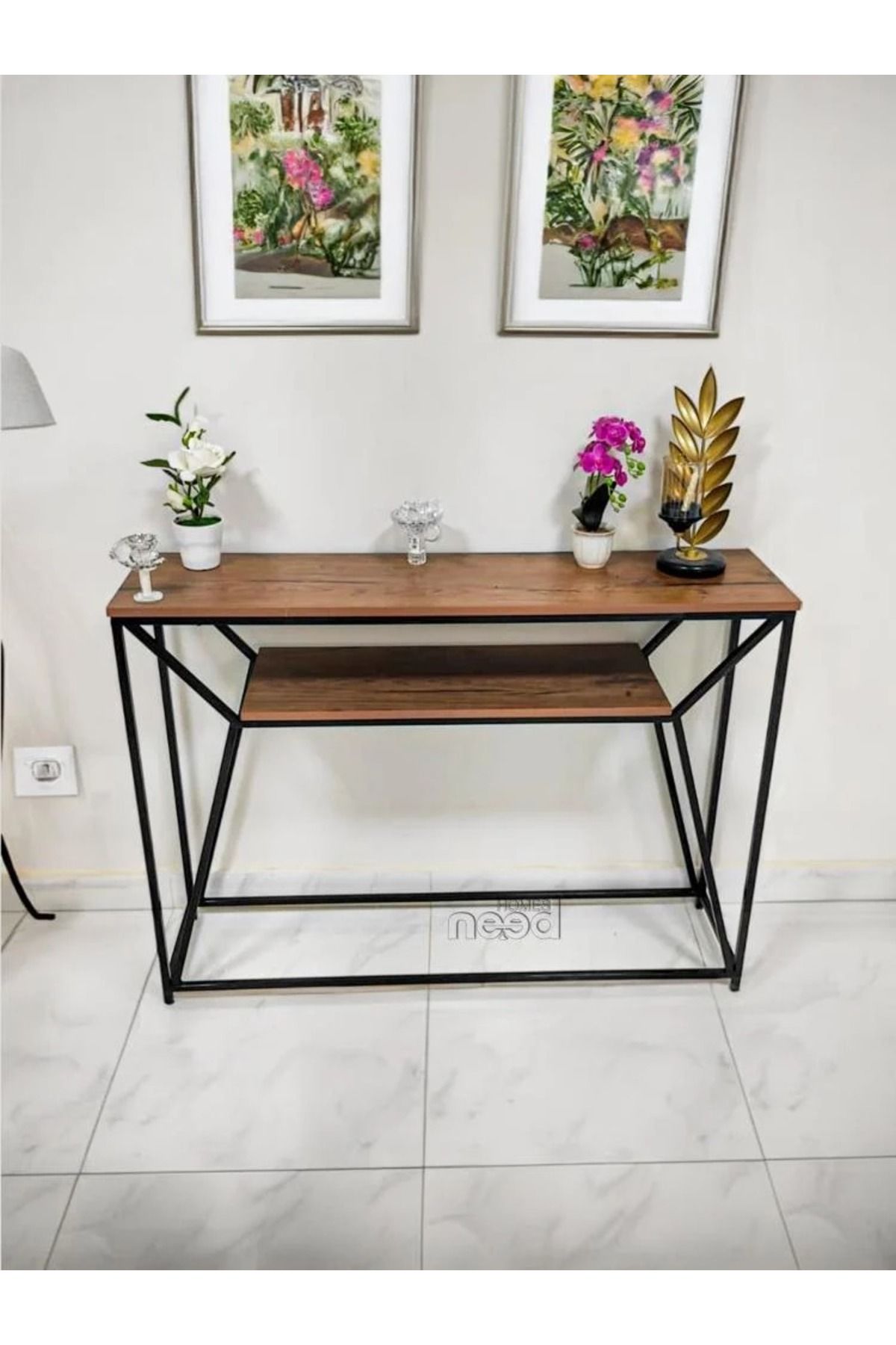 AGD-Two-tier wooden console table with a stable and durable metal frame, a unique design that reflects luxury for the living room, entryway, and office 5