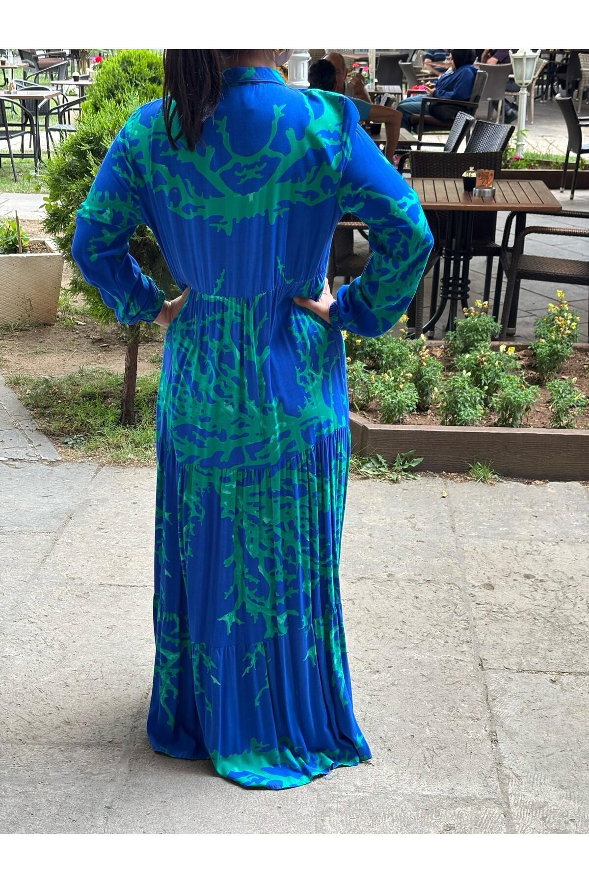 Sobe Hediyelik-Coral Pattern Button Long Dress – Stylish and Comfortable Design for the Season 3