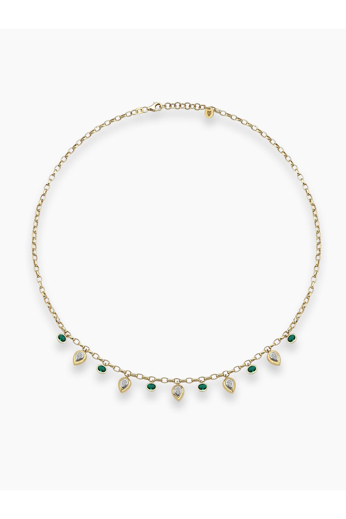 kems jewels Damla Model Yeşil Zirkon Taşlı Altın Kaplama Çelik Kolye