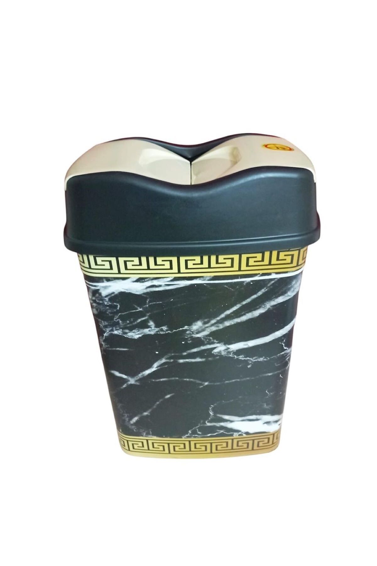 Sağlam 10 LT KALİTELİ PLASTİK DEKORATİF SİYAH MERMER DESENLİ MUTFAK /BANYO OYNAR/KLİK KAPAK ÇÖP KOVASI
