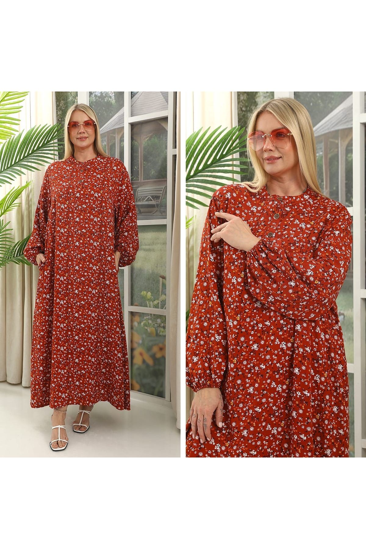 Butik Ayseba Kadın Çıtır Desen Çiçekli Büyük Beden Battal Uzun Elbise