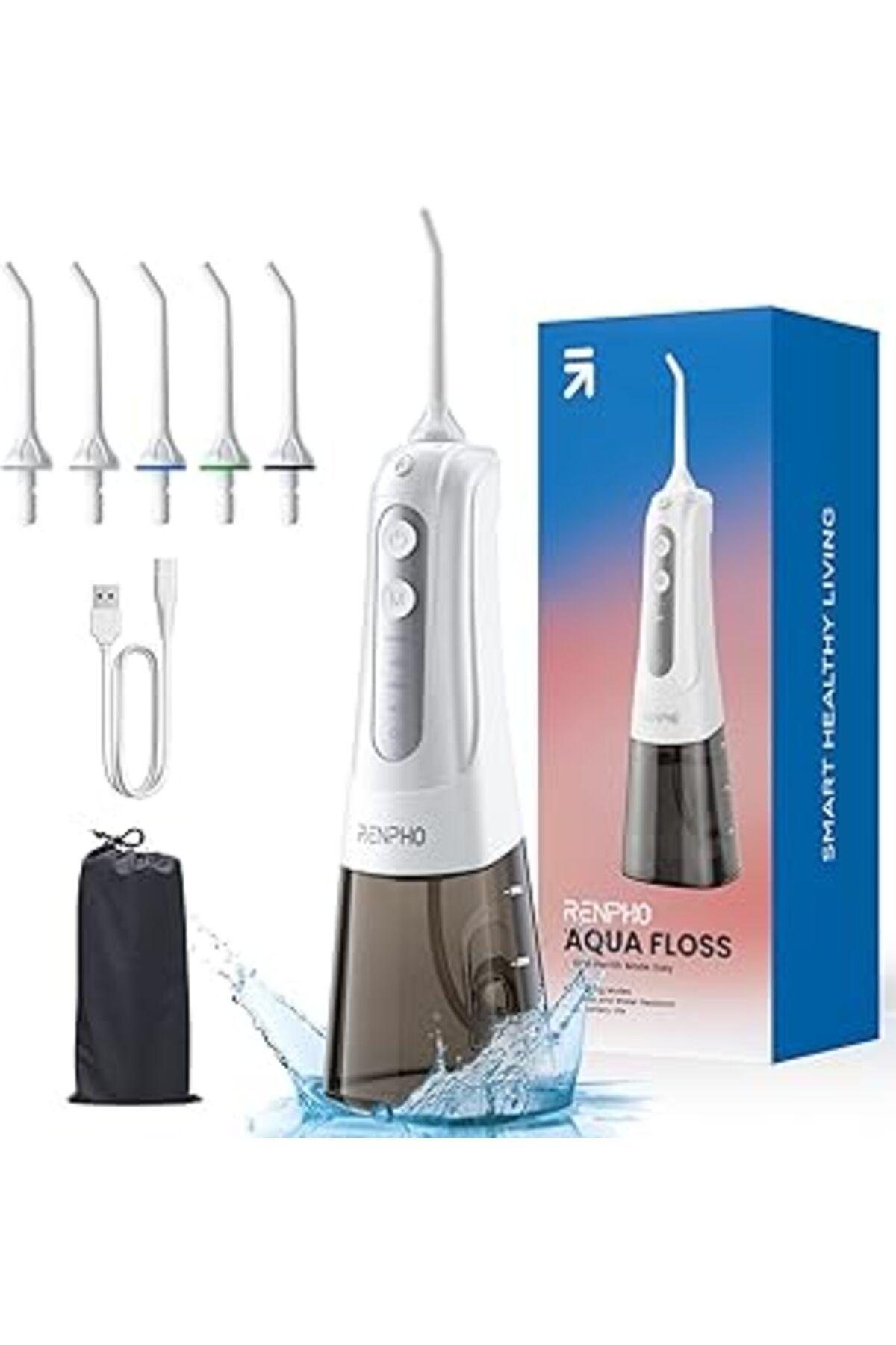 Pazarcan Renpho Akülü Diş Duşu, 300Ml Taşınabilir Suya Dayanıklı Usb Şarj Edilebilir Dental Oral Irrigator,