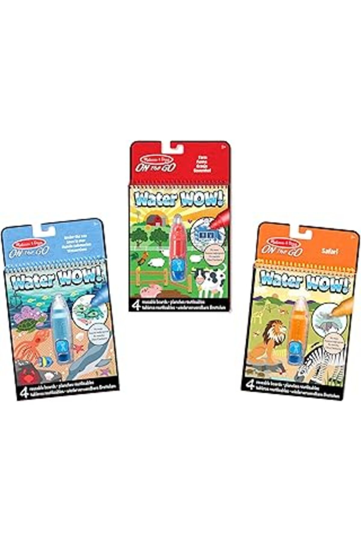 Mu Art Ahşap Melissa & Doug Water Wow 3’Lü Set Çiftlik, Safari Ve Deniz Altında Suyla Renklenen Boyama Seti, Akt