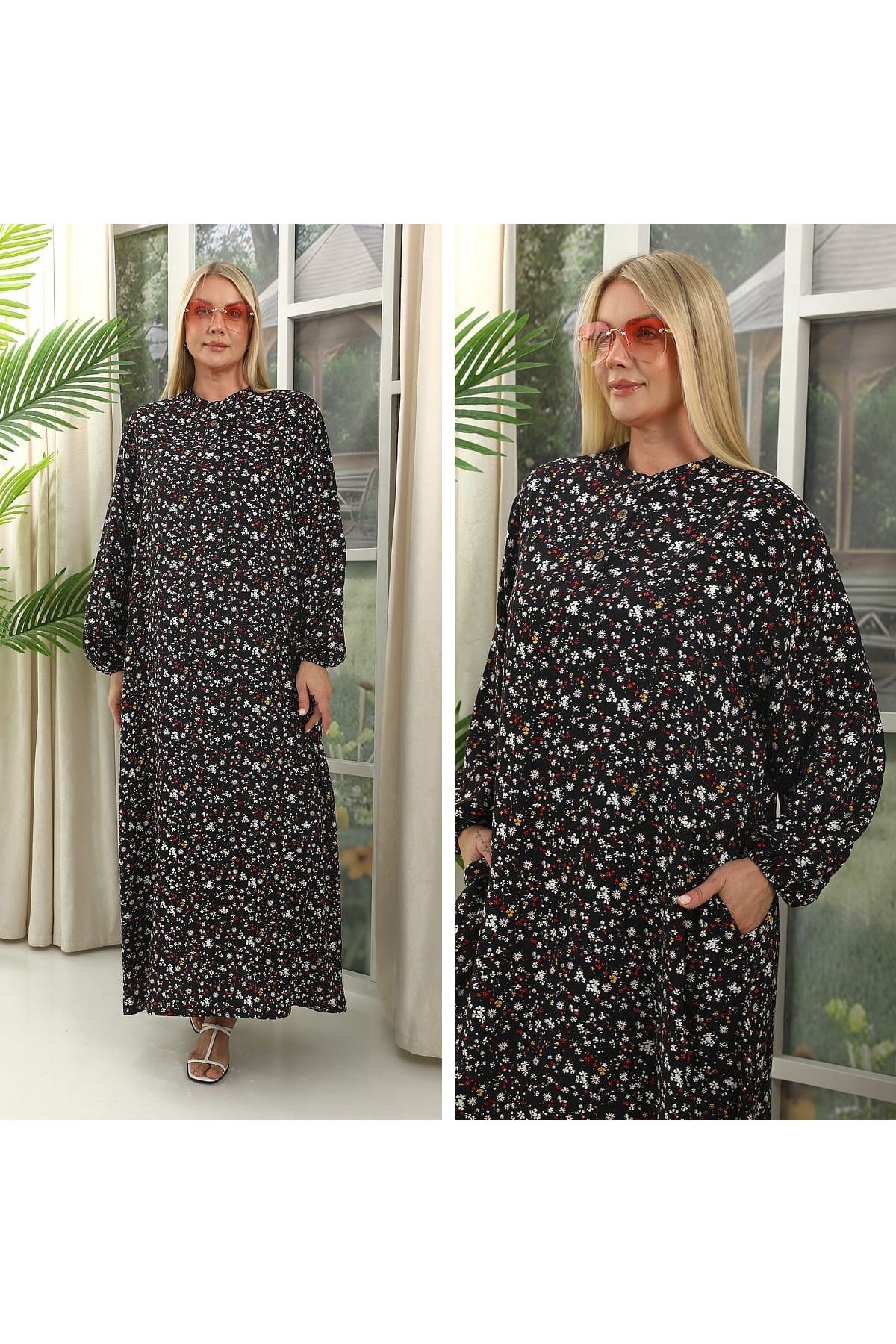 Butik Ayseba Kadın Çıtır Desen Çiçekli Büyük Beden Battal Uzun Elbise
