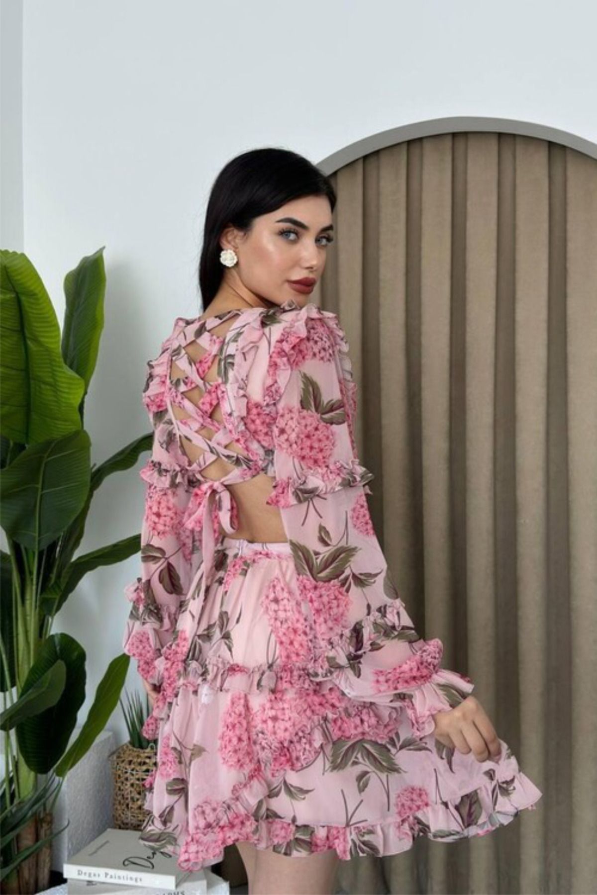 lika boutique Avellino Sırt Dekolteli Şifon Elbise