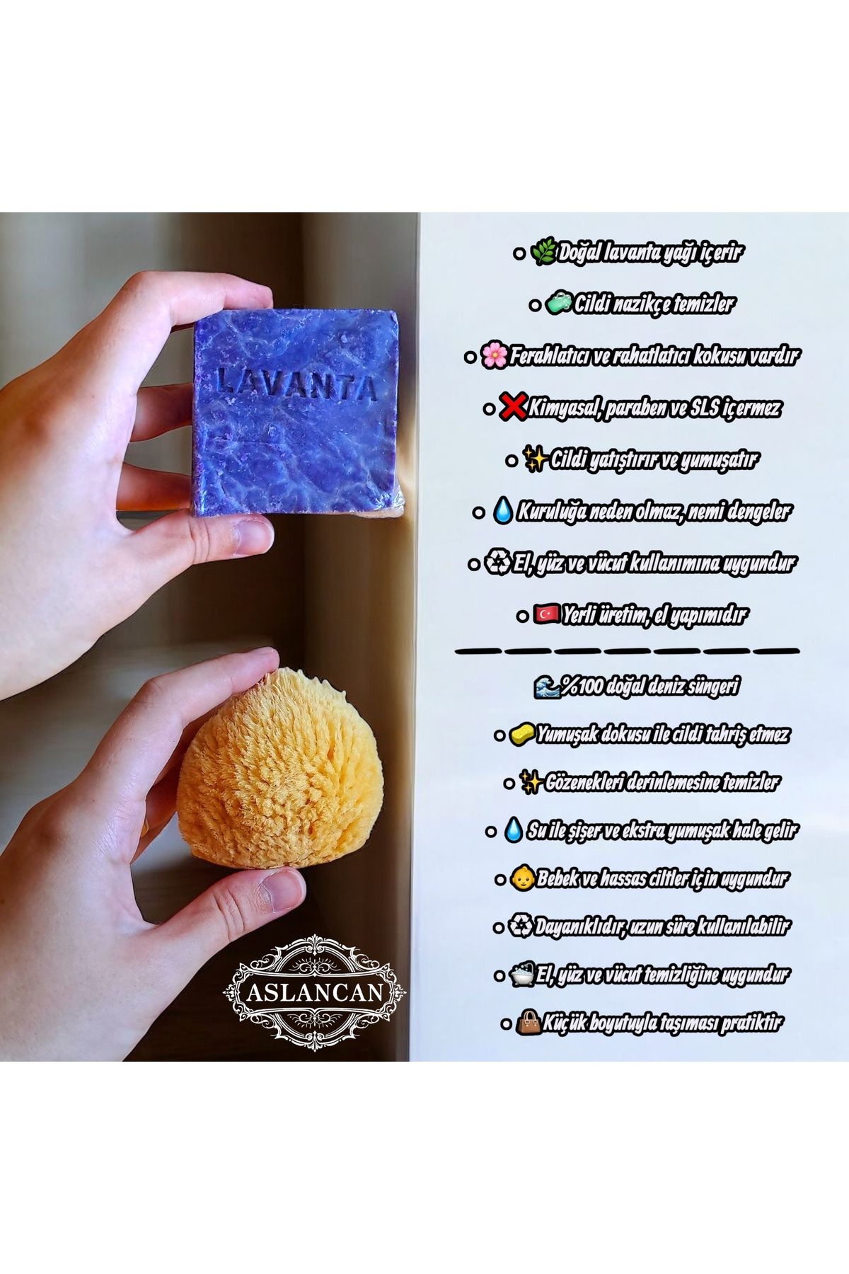 ASLANCAN Lavanta Sabunu & Doğal Deniz Süngeri Seti – Rahatlatıcı Cilt Bakımı