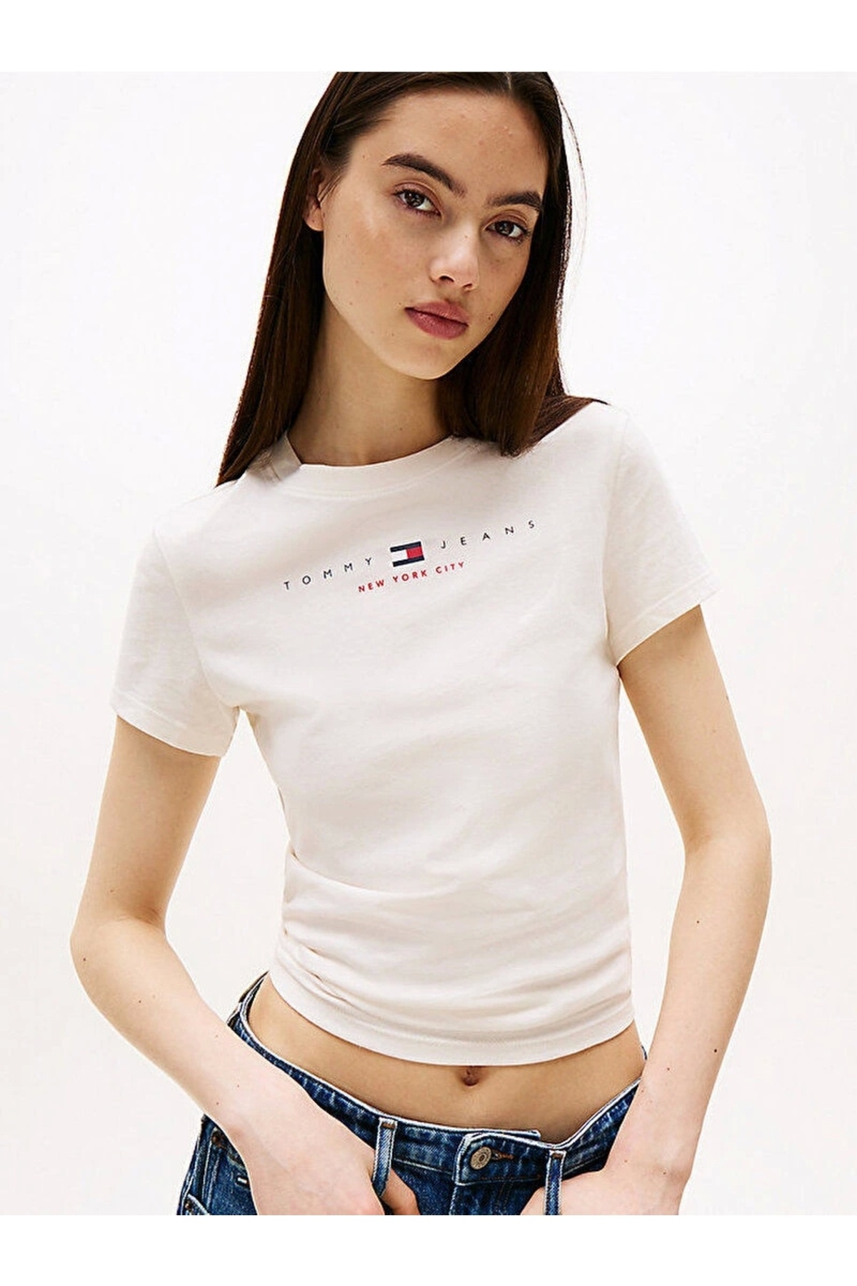 Tommy Hilfiger-Tommy Jeans TJW SLIM TJ US LINEAR SS TEE Жіночий білий футболка DW0DW21422YBH 3