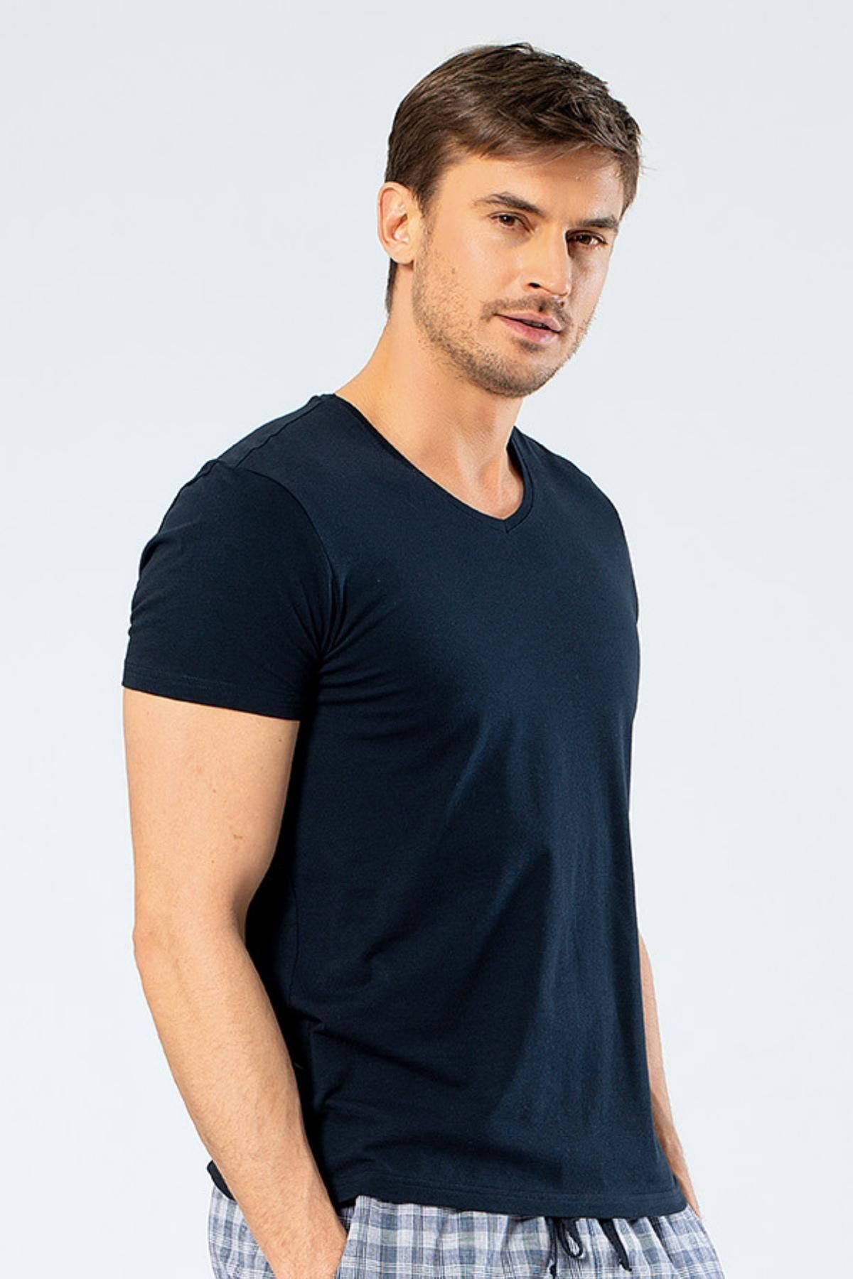 Cacharel Erkek Pamuklu V Yaka Kısakol T-shirt, %95 Pamuk %5 Likra